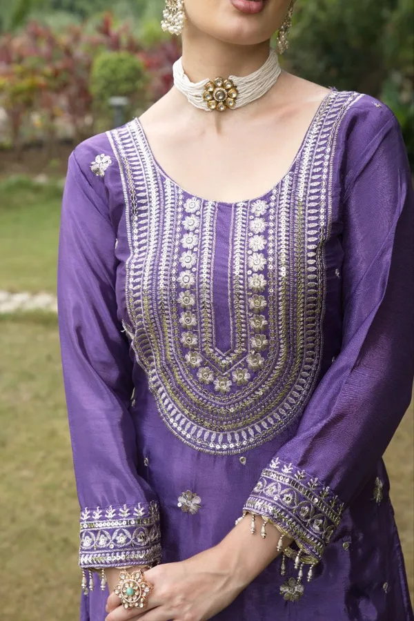Lavender_Top_Pant_Dupatta_With_Chinon_Fabric_Suit_With_Embroidered_Work_For_Women