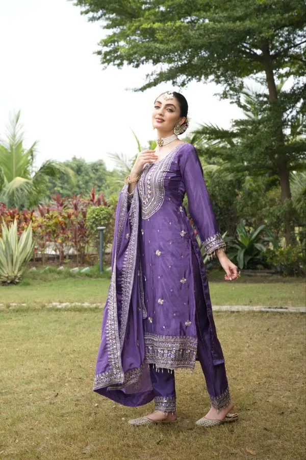 Lavender_Top_Pant_Dupatta_With_Chinon_Fabric_Suit_With_Embroidered_Work_For_Women