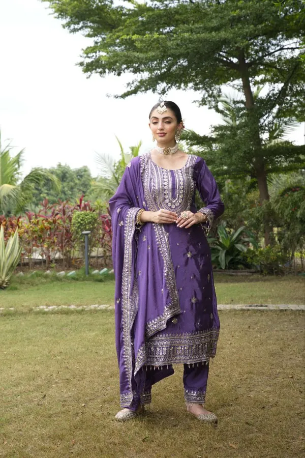 Lavender_Top_Pant_Dupatta_With_Chinon_Fabric_Suit_With_Embroidered_Work_For_Women
