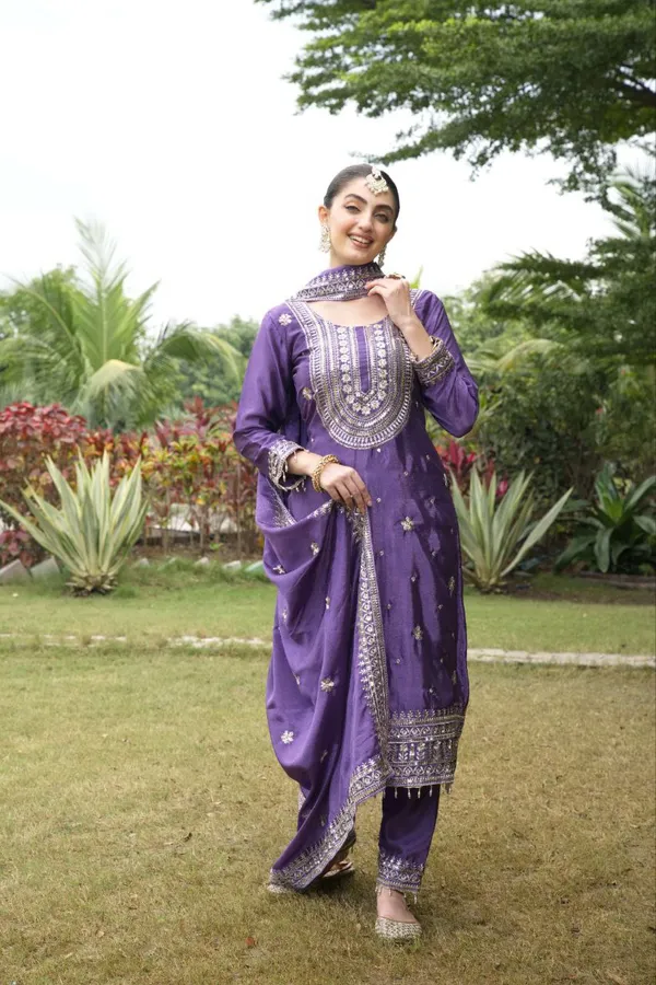 Lavender_Top_Pant_Dupatta_With_Chinon_Fabric_Suit_With_Embroidered_Work_For_Women