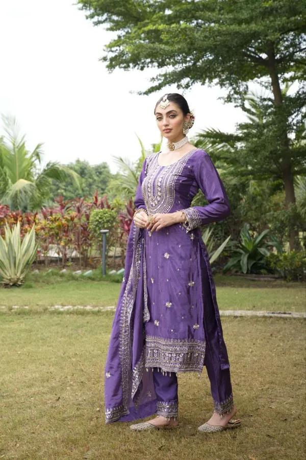 Lavender_Top_Pant_Dupatta_With_Chinon_Fabric_Suit_With_Embroidered_Work_For_Women