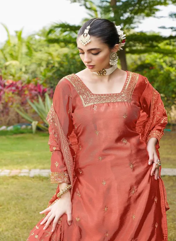 Multicolor_Suit_Sharara_Dupatta_With_Chinon_Fabric_Embroidered_Work_Peach_For_Women