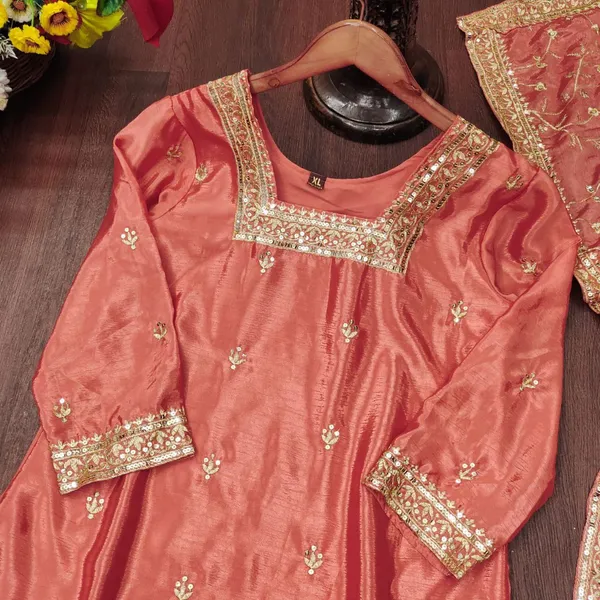Multicolor_Suit_Sharara_Dupatta_With_Chinon_Fabric_Embroidered_Work_Peach_For_Women