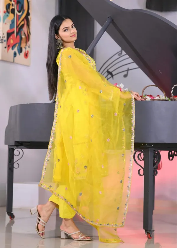 Multicolor_Top_Pant_Dupatta_With_Organza_Fabric_Coding_Embroidery_Sequence_Work_For_Women