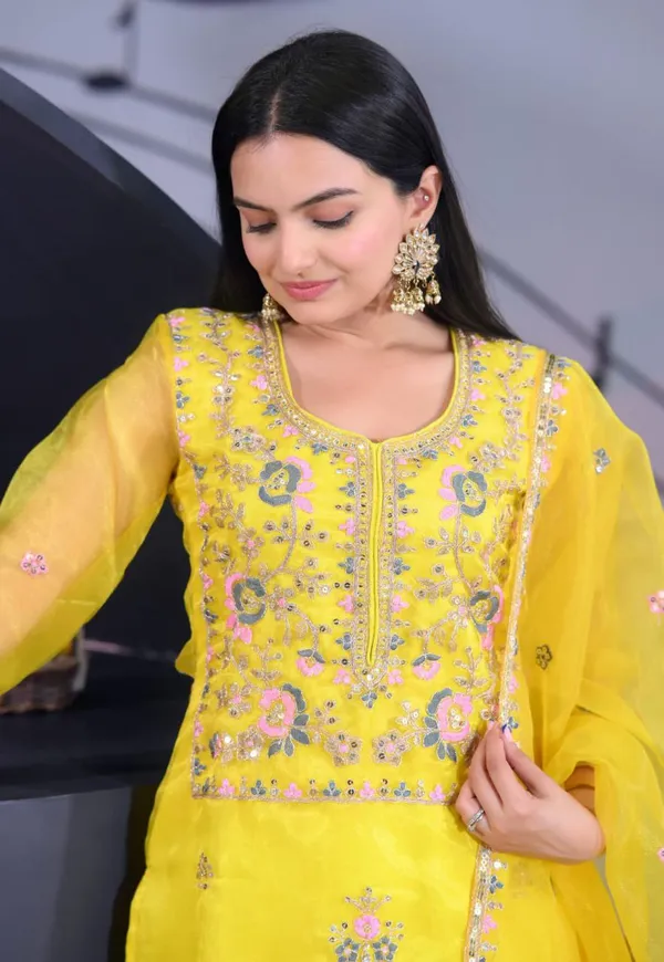 Multicolor_Top_Pant_Dupatta_With_Organza_Fabric_Coding_Embroidery_Sequence_Work_For_Women