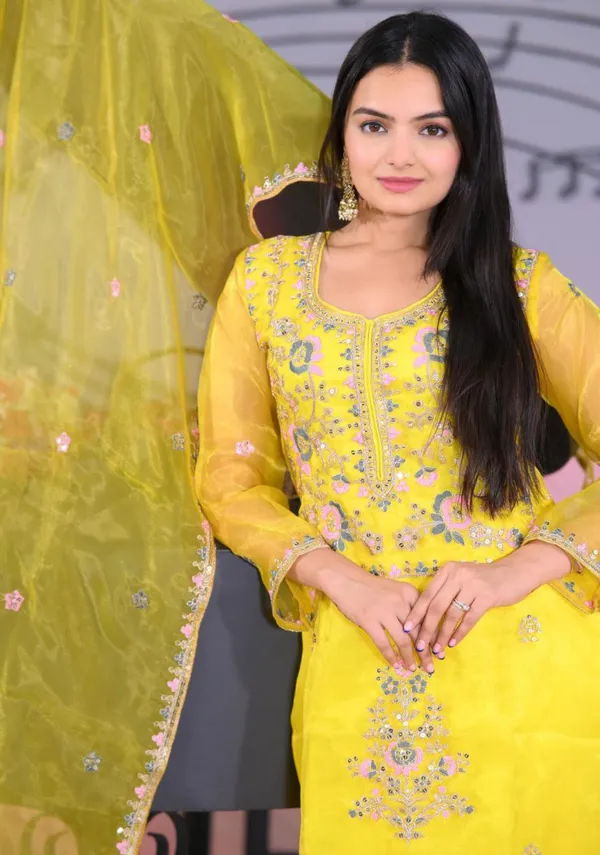 Multicolor_Top_Pant_Dupatta_With_Organza_Fabric_Coding_Embroidery_Sequence_Work_For_Women
