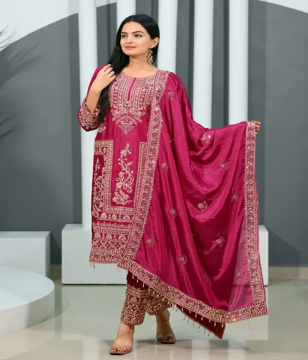 Multicolor_Suit_With_Designer_Embroidered_Chinon_Fabric_With_Coding_Sequence_Work_Floral_For_Women