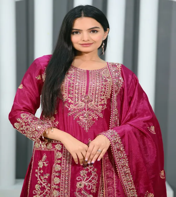 Multicolor_Suit_With_Designer_Embroidered_Chinon_Fabric_With_Coding_Sequence_Work_Floral_For_Women