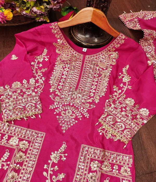 Multicolor_Suit_With_Designer_Embroidered_Chinon_Fabric_With_Coding_Sequence_Work_Floral_For_Women