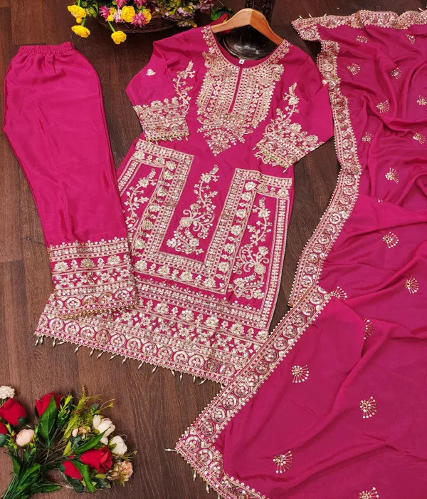 Multicolor_Suit_With_Designer_Embroidered_Chinon_Fabric_With_Coding_Sequence_Work_Floral_For_Women