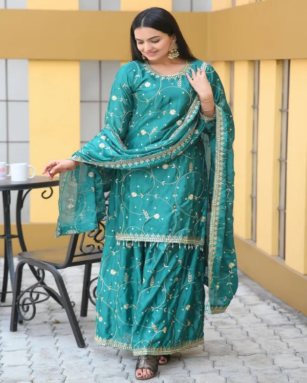 Multicolor_New_Designer_Suit_Sharara_Dupatta_With_Embroidered_Sequence_Work_Chinon_Fabric_For_Women