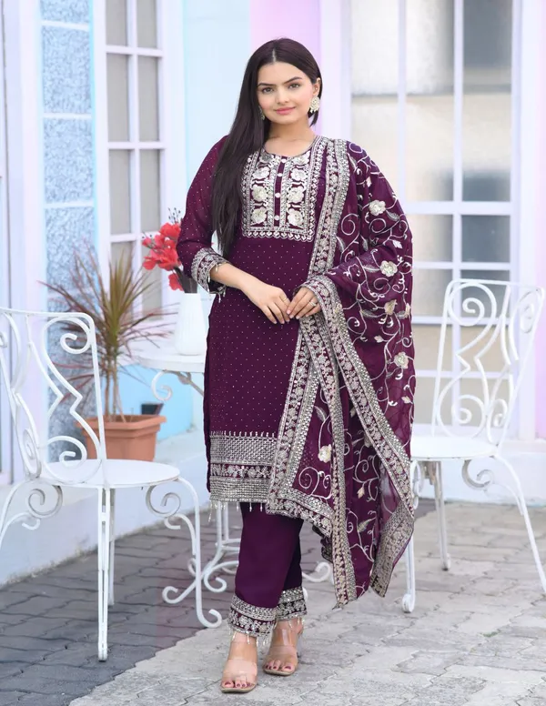 Purple_New_Designer_Top_Pant_Dupatta_With_Embroidered_Sequence_Work_Faux_Georgette_Fabric_For_Women