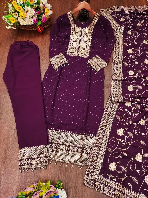 Purple_New_Designer_Top_Pant_Dupatta_With_Embroidered_Sequence_Work_Faux_Georgette_Fabric_For_Women