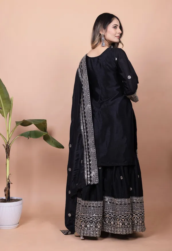 Black_Designer_Embroidered_Chinon_Sharara_Suit_With_Sequence_Embroidered_Work_For_Women
