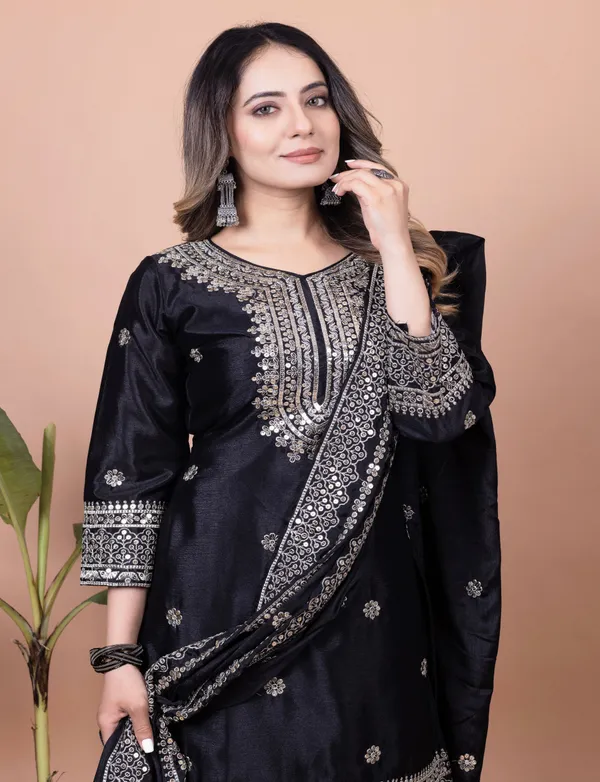 Black_Designer_Embroidered_Chinon_Sharara_Suit_With_Sequence_Embroidered_Work_For_Women