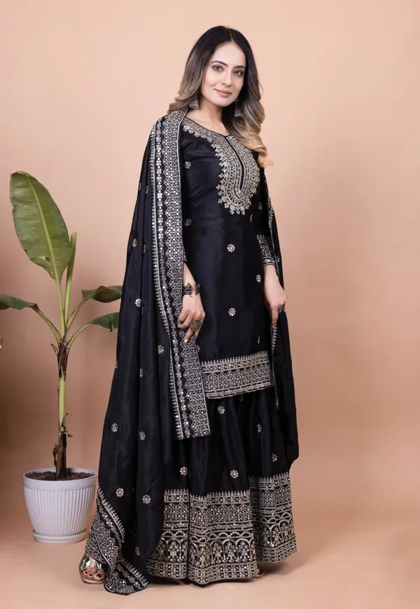 Black_Designer_Embroidered_Chinon_Sharara_Suit_With_Sequence_Embroidered_Work_For_Women