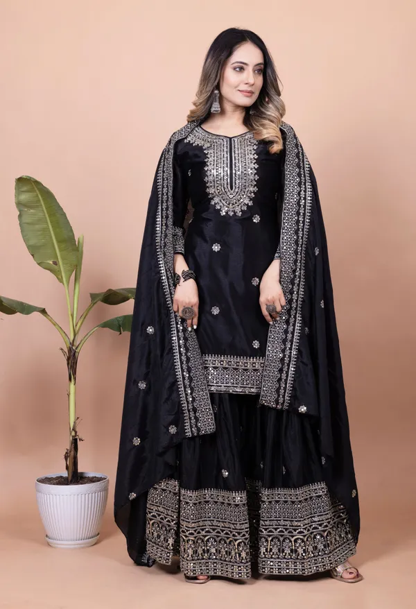 Black_Designer_Embroidered_Chinon_Sharara_Suit_With_Sequence_Embroidered_Work_For_Women
