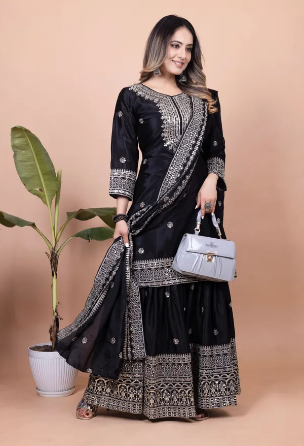 Black_Designer_Embroidered_Chinon_Sharara_Suit_With_Sequence_Embroidered_Work_For_Women