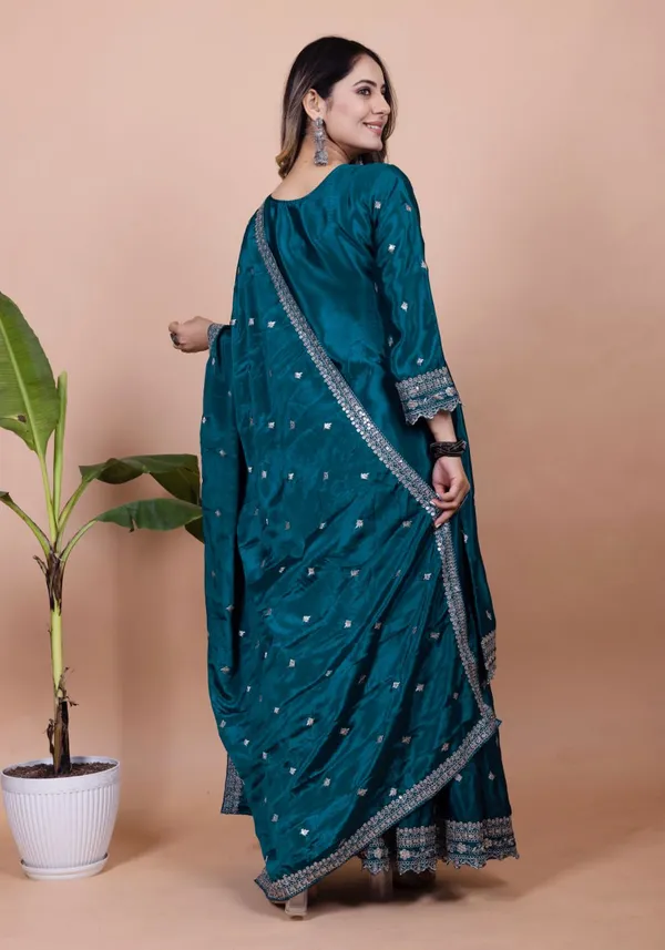 Indigo_Blue_New_Designer_Embroidered_Chinon_Sharara_Suit_With_Sequence_Embroidered_Work_For_Women