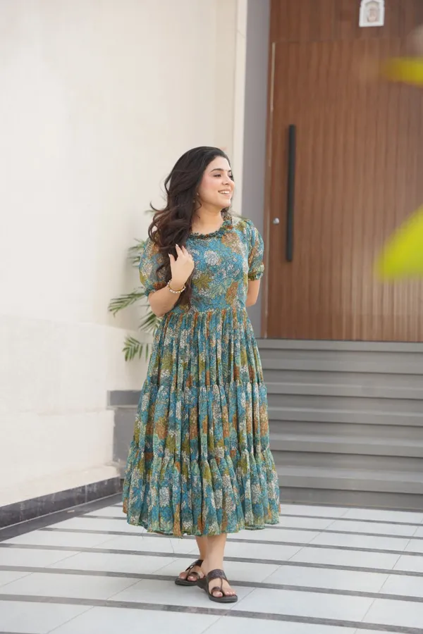 Teal_Cotton_Floral_Print_Midi_Dress_For_Women