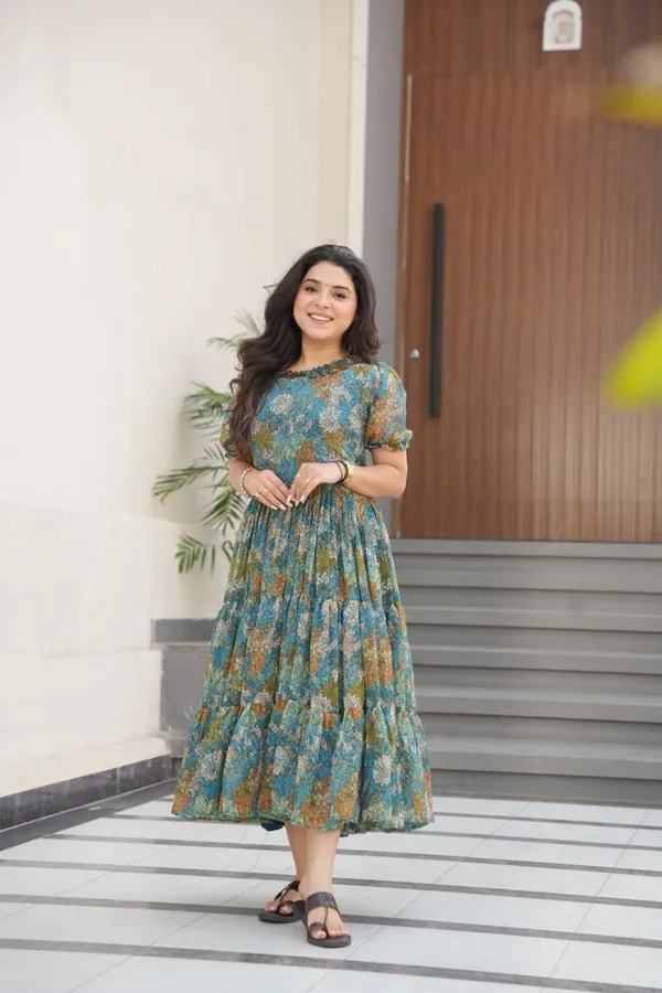 Teal_Cotton_Floral_Print_Midi_Dress_For_Women
