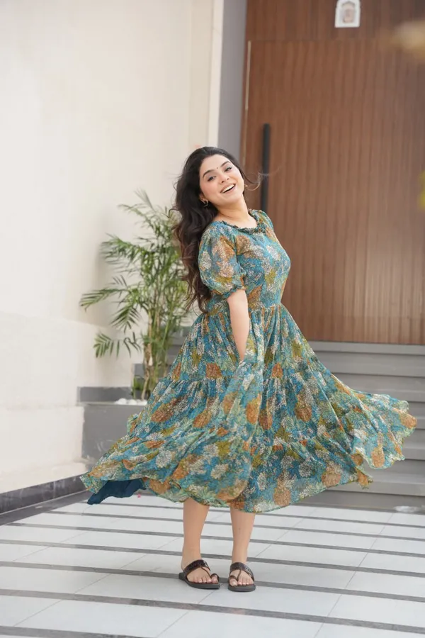 Teal_Cotton_Floral_Print_Midi_Dress_For_Women