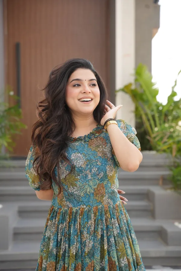 Teal_Cotton_Floral_Print_Midi_Dress_For_Women
