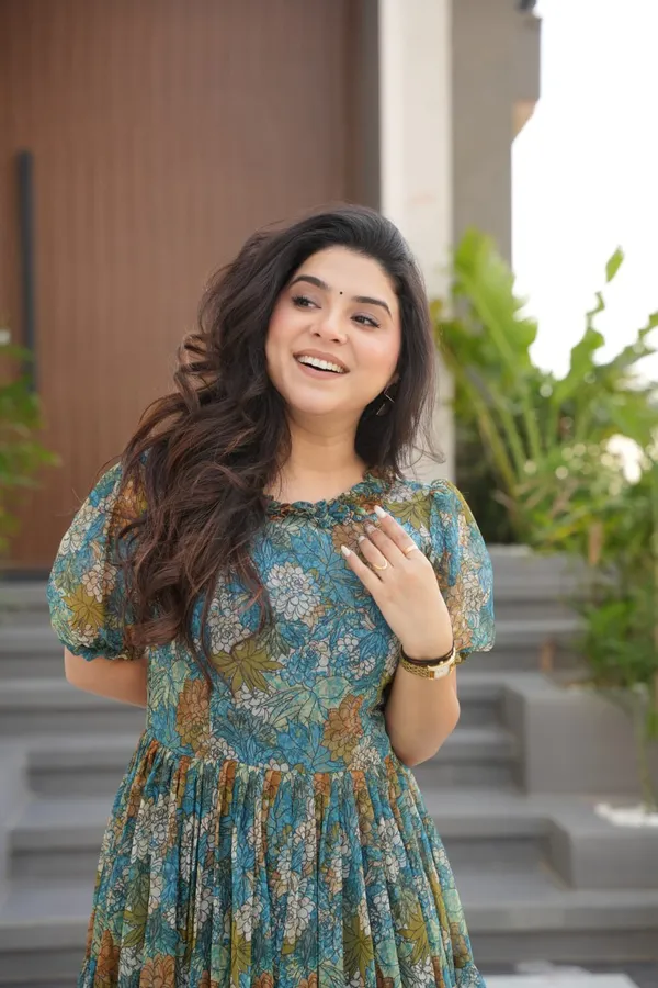 Teal_Cotton_Floral_Print_Midi_Dress_For_Women