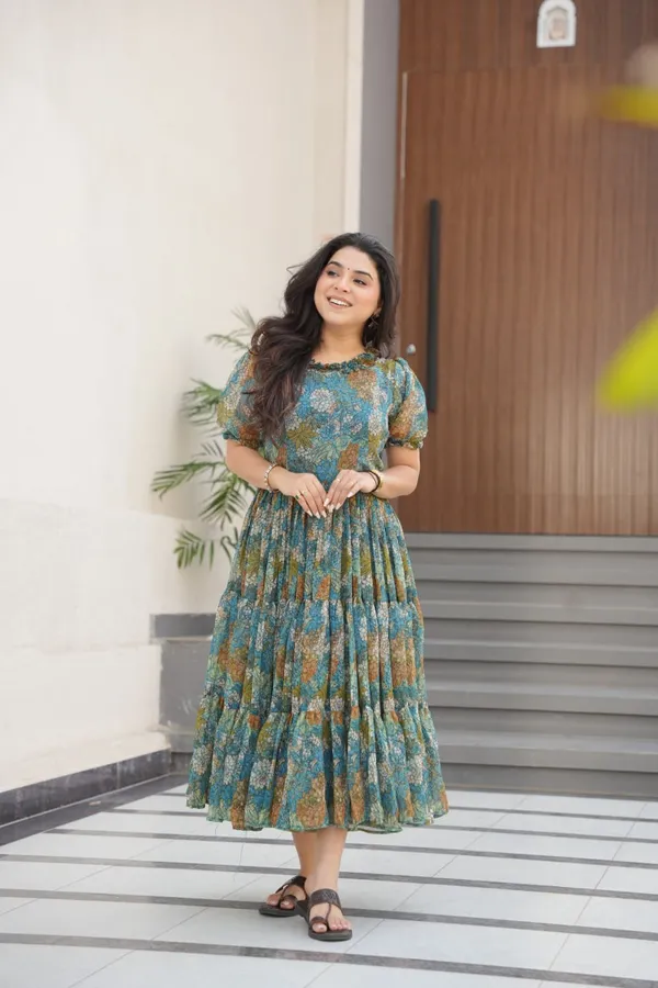 Teal_Cotton_Floral_Print_Midi_Dress_For_Women