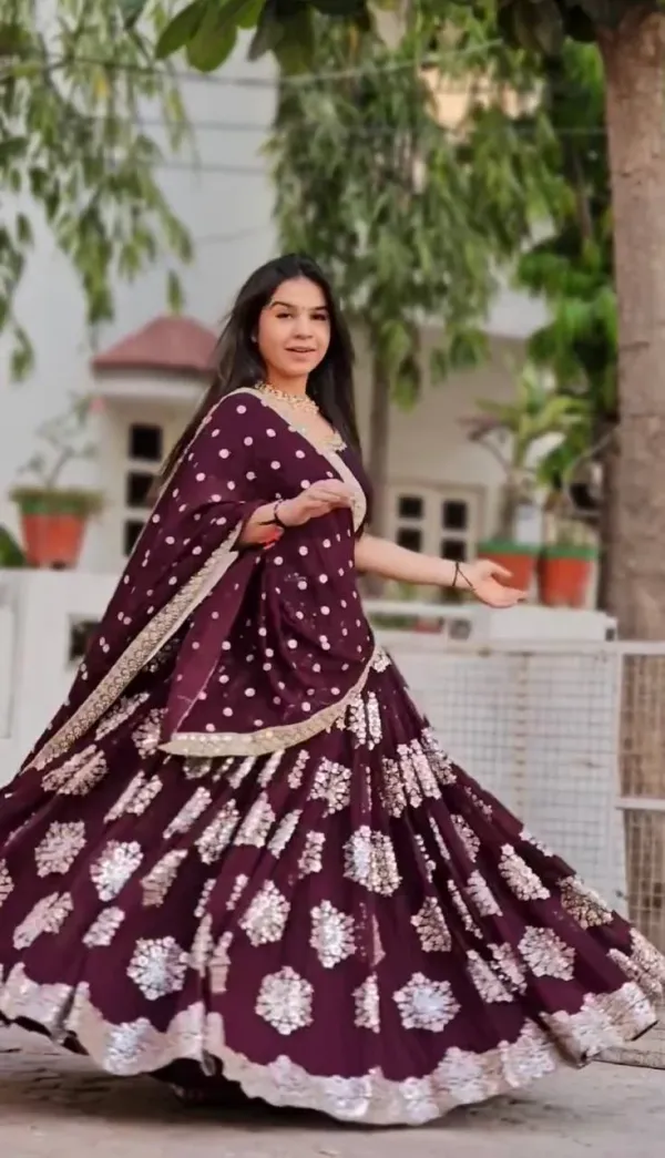 Wine_Red_Lehenga_Choli_Dupatta_With_Embroidered_Work_Border_Cutwork_Wine_Red_For_Women