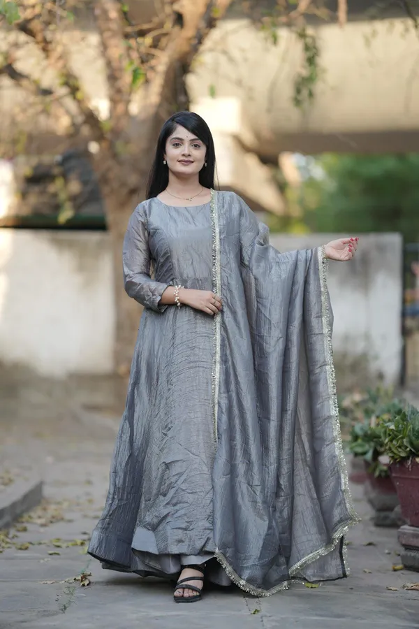 Grey_Flowy_Gown_For_All_Occasion_With_Gold_Crush_Fabric_Gray_Colour_Very_Popura_Design_For_Women