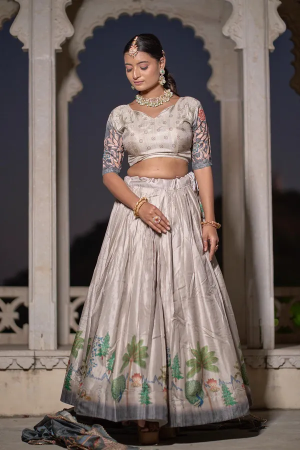 Floral_New_Designer_Kalamkari_Printed_Lehenga_Choli_Dupatta_Set_With_Pure_Manipuri_Silk_Fabric_For_Women