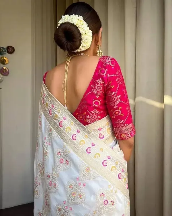 White_Saree_With_Soft_Lichi_Silk_Fabric_With_Jacquard_Work_With_For_Women