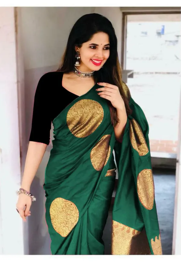 Green_Saree_With_Soft_Lichi_Silk_Fabric_With_Jacquard_Work_With_For_Women