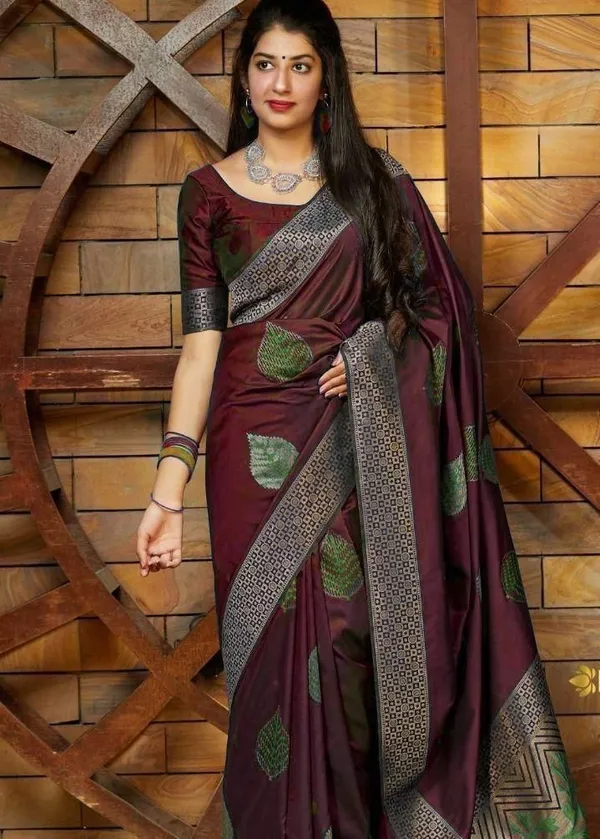 Maroon_Soft_Lichi_Silk_Fabric_With_Jacquard_Work_Saree_For_Women