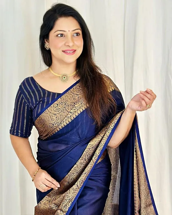 Blue_Saree_With_Soft_Lichi_Silk_Fabric_With_Jacquard_Work_Kp-3042_-_Kp-3042-_For_Women