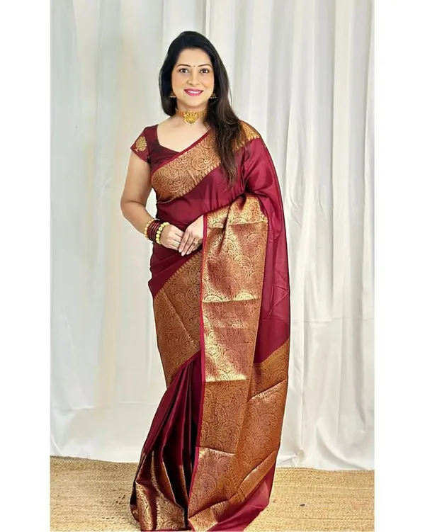 Maroon_Saree_With_Soft_Lichi_Silk_Fabric_With_Jacquard_Work_Kp-3042_-_Kp-3042-_For_Women