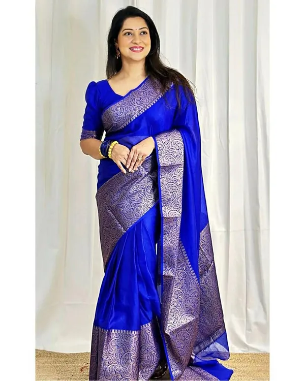 Royal_Blue_Saree_With_Soft_Lichi_Silk_Fabric_With_Jacquard_Work_For_Women