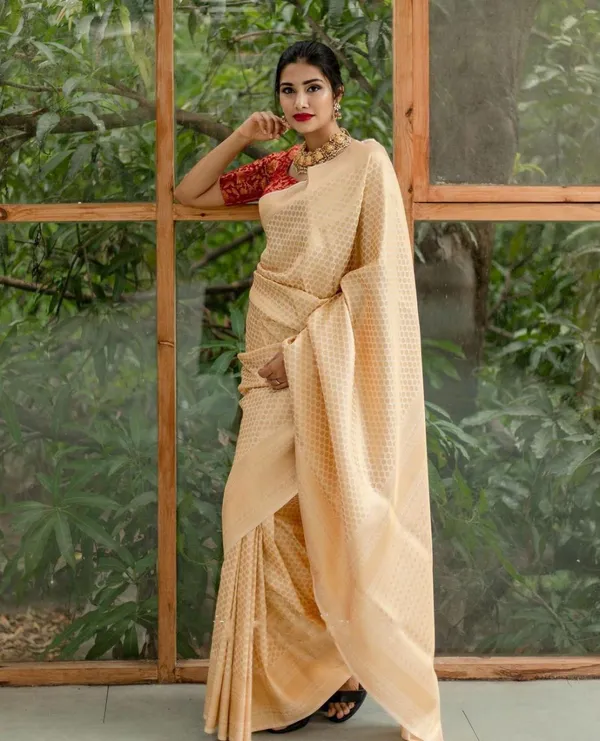 Beige_Soft_Lichi_Silk_With_Jacquard_Work_Saree_For_Women