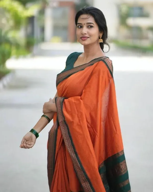 Orange_Saree_With_Soft_Lichi_Silk_Fabric_With_Jacquard_Work_With_For_Women