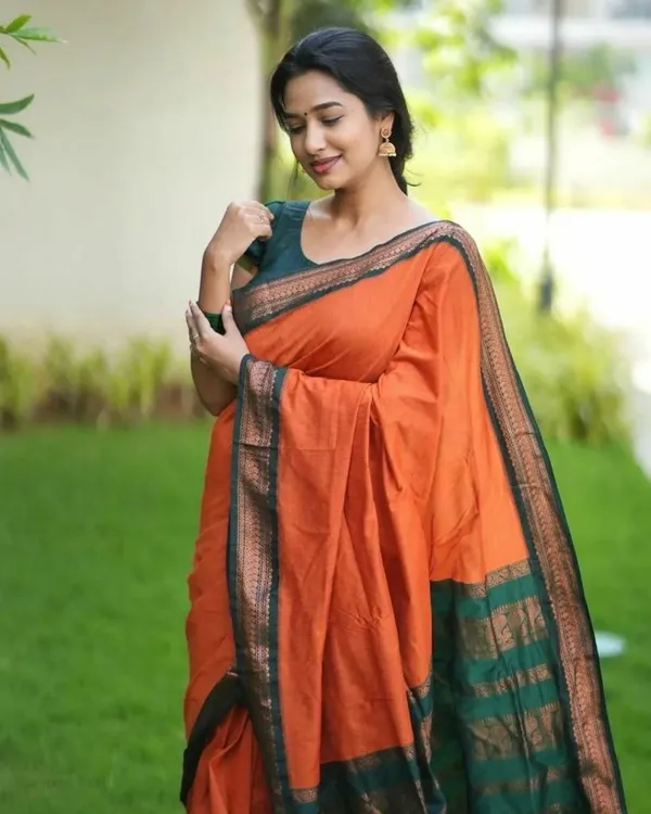 Orange_Saree_With_Soft_Lichi_Silk_Fabric_With_Jacquard_Work_With_For_Women