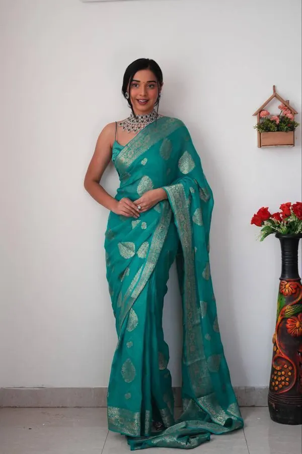 Sky_Blue_Saree_With_Soft_Linen_Cotton_Fabric_All_Golden_Weaving_Work_With_For_Women