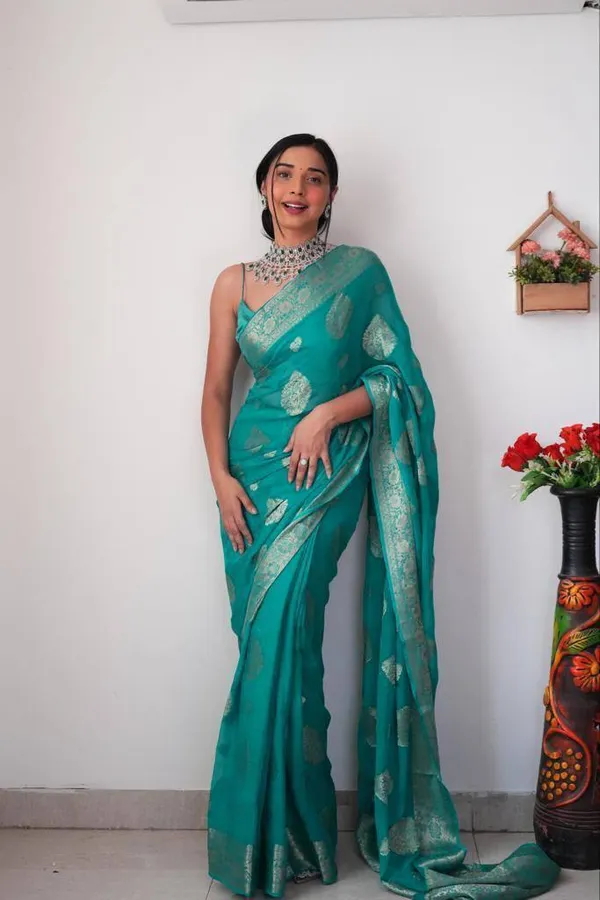 Sky_Blue_Saree_With_Soft_Linen_Cotton_Fabric_All_Golden_Weaving_Work_With_For_Women