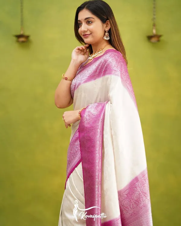 White_Saree_With_Soft_Lichi_Silk_Fabric_With_Jacquard_Work_For_Women