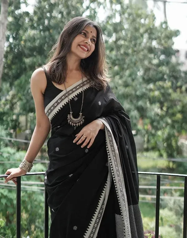 Black_Saree_With_Lilan_Soft_Cotton_Fabric_Jacquard_Work_For_Women