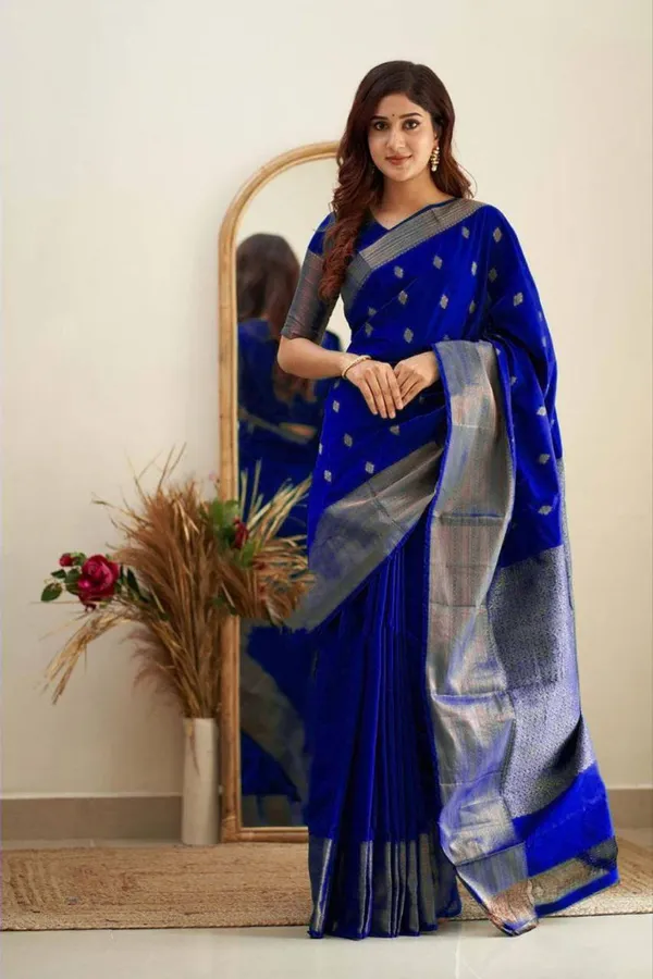 Blue_Saree_With_Soft_Lichi_Silk_Fabric_With_Jacquard_Work_With_For_Women
