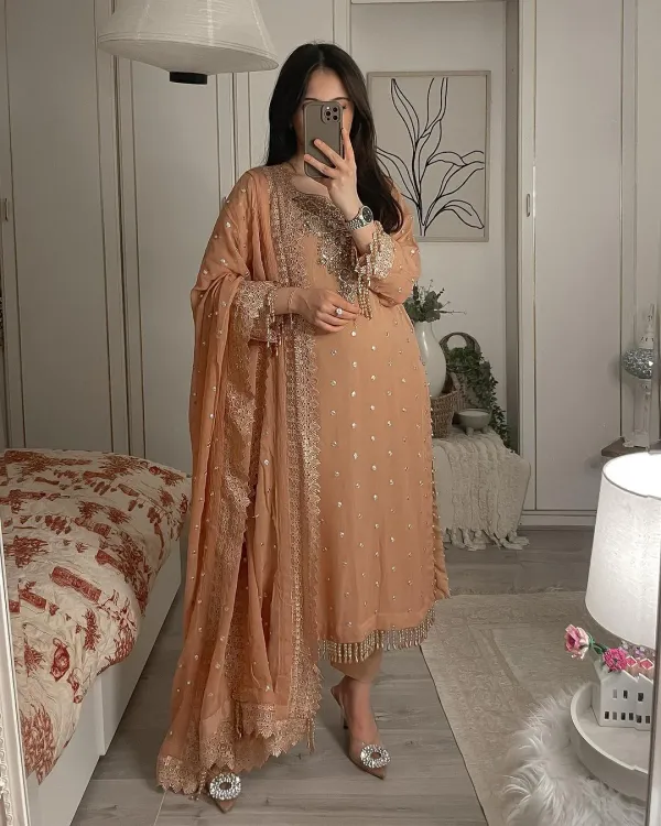 Beige_Full_Sleeve_Pal_Moti_Hand_Work_Top_Bottom_&_Dupatta_Set_With_Embroidery_For_Women