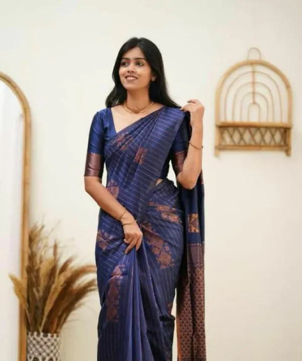 Blue_Saree_With_Soft_Lichi_Silk_Fabric_With_Jacquard_Work_With_For_Women