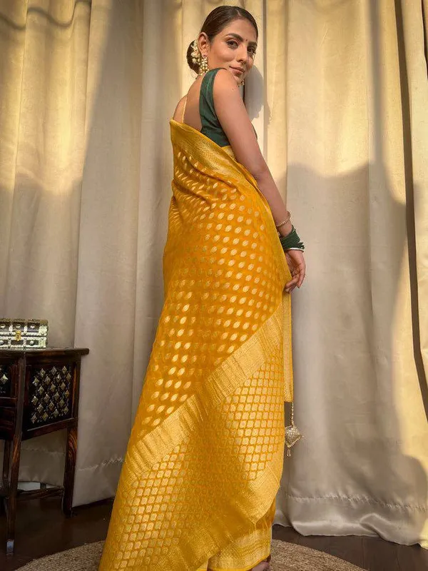 Yellow_Saree_With_Soft_Lichi_Silk_Fabric_With_Jacquard_Work_With_For_Women