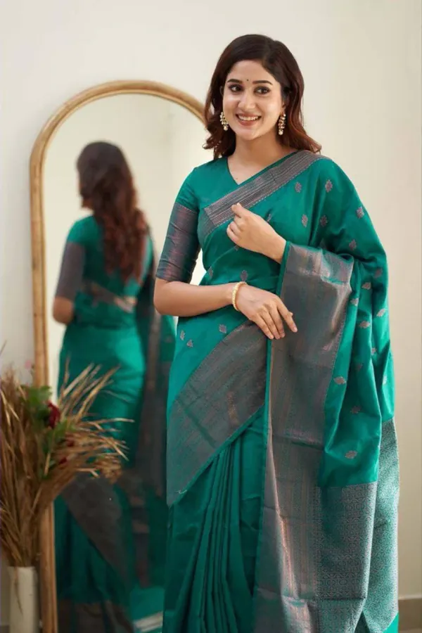 Teal_Green_Saree_With_Soft_Lichi_Silk_Fabric_With_Jacquard_Work_With_For_Women